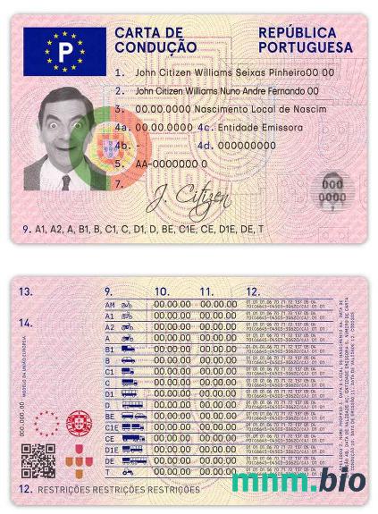 Szablon prawa jazdy w Portugalii w formacie PSD, ze wszystkimi czcionkami